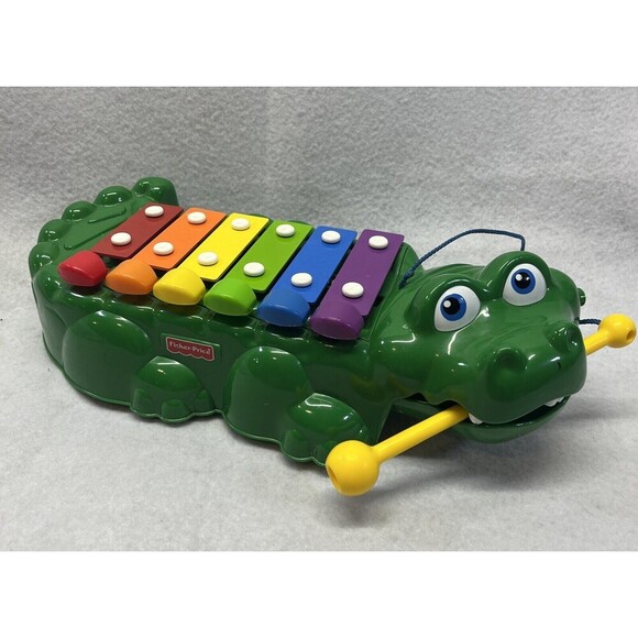 Fisher-Price Other - Fisher Price 1998 Green CROCODILE XYLOPHONE On Wheels with Pull Along Mallet **
